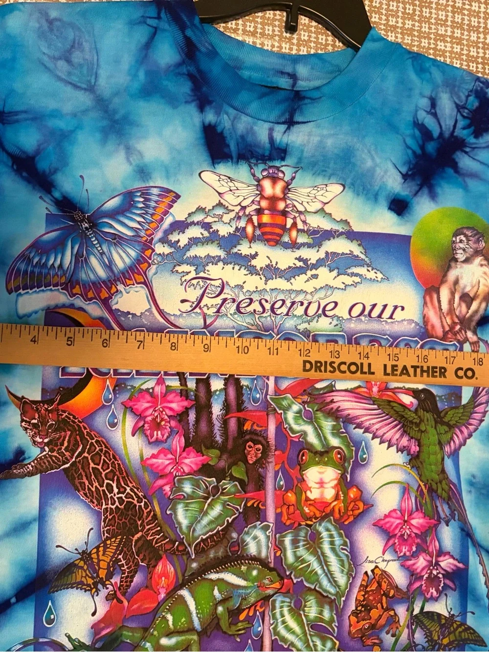 Lisa Chapman Graphics “Preserve The Rainforest “ Vintage 90s Tie Dye Blue Size L